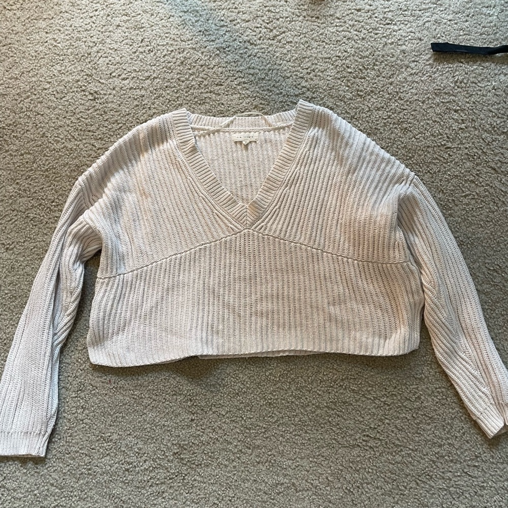 Cream L.A. Hearts V-Neck Ribbed Sweater